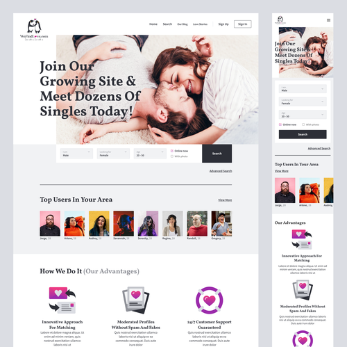 Adaptive design with the title 'Design for a dating site'