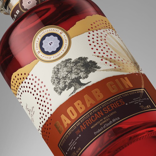 Safari design with the title 'Award winning Gin label'