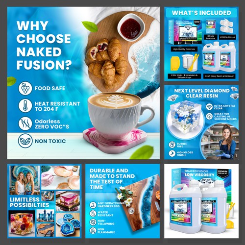 Listing design with the title 'Amazon Listing Images for Craft Resin Product'