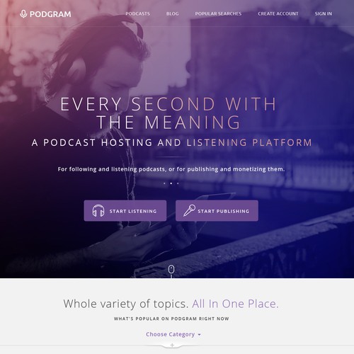 Minimalist website with the title 'Podcast Publishing/Listening Website '