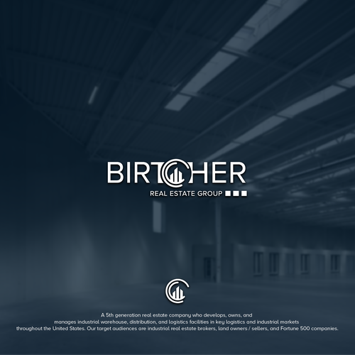 仓库标志，标题为“Birtcher”或“Birtcher房地产集团”