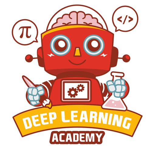 Academy logo with the title 'Cute robot logo'