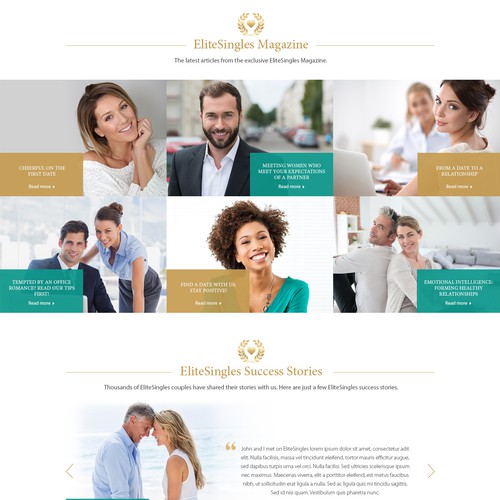 Gold website with the title 'Home Page Design fo Elite Singles'