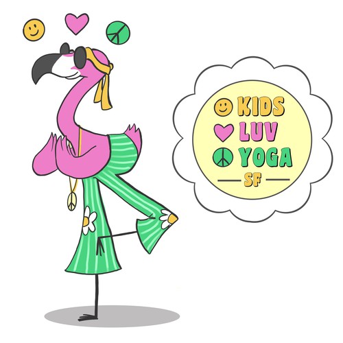 Flamingo design with the title 'Flamingo hippie yoga mascot with logo'