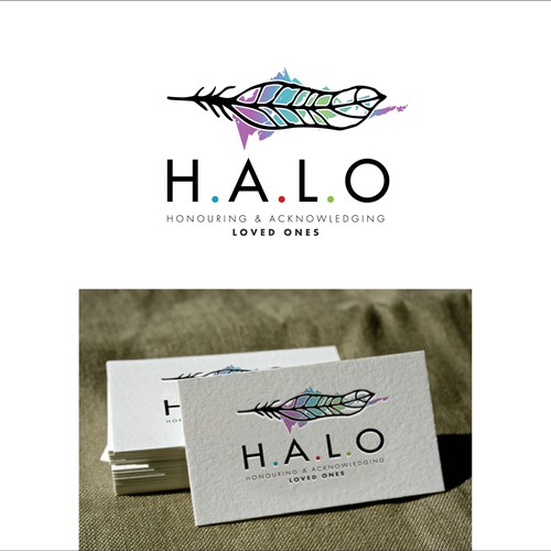 Feather logo with the title 'H.A.L.O. needs an impactful, soulful and memorable new logo with a feather as the symbol'