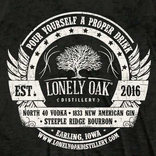 Grunge t-shirt with the title 'Lonely Oak Distillery T-Shirt Design'