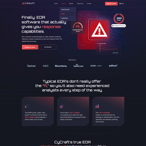 SaaS website with the title 'AI-driven, SaaS Design for Cybersecurity'