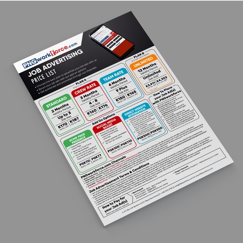 Listing design with the title 'Job Adv Price List'