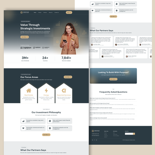 Desktop website with the title 'Investment Firm Website Design'