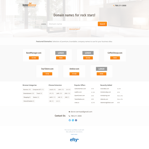 Orange website with the title 'Homepage for users of SaaS domain marketplace'