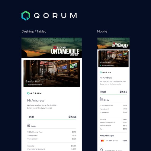 Payment design with the title 'email receipt design for tech / hospitality company'
