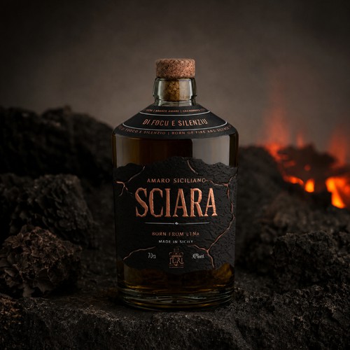 Typography label with the title 'Sciara — Sicilian amaro label'