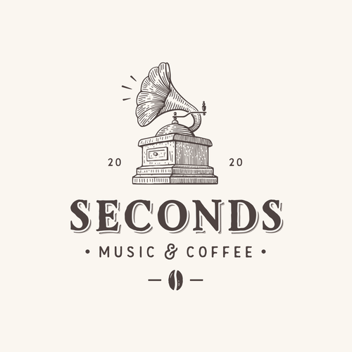 Cafe design with the title 'Seconds Music & Coffee'