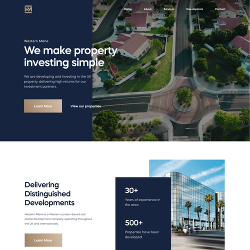 Real estate website with the title 'Modern & Professional Web Design for a Property Development Company.'