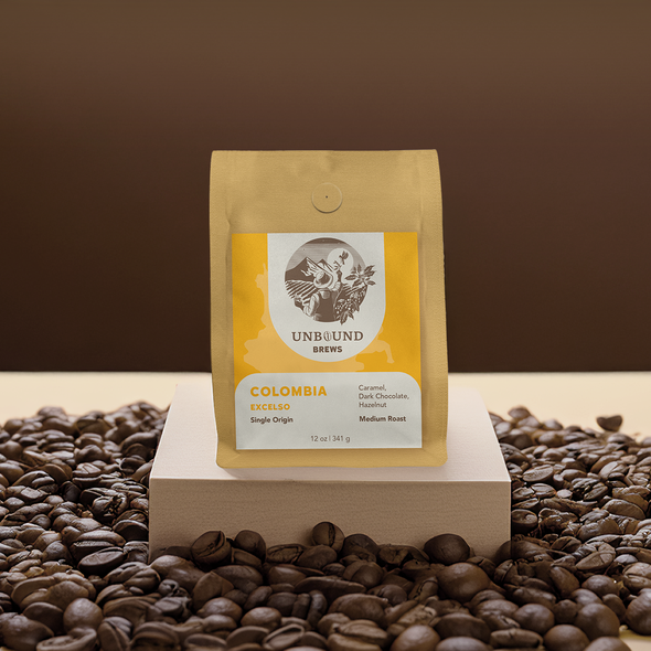 Mockup label with the title 'Packaging design for Coffee brand'