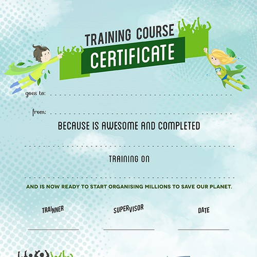 Certificate design with the title 'Not your average certificate for Greenpeace Mobilisation Lab'