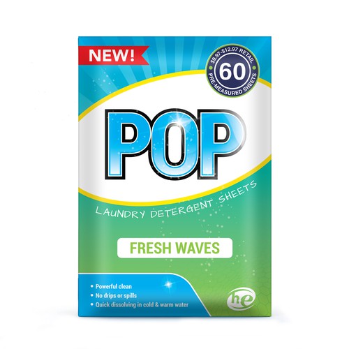 Laundry design with the title 'Pop Laundry Detergent Sheets'