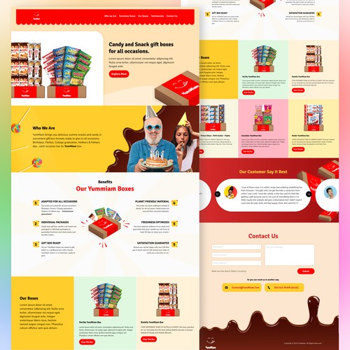 Kid website with the title 'Website for a candy and snack gift boxes'