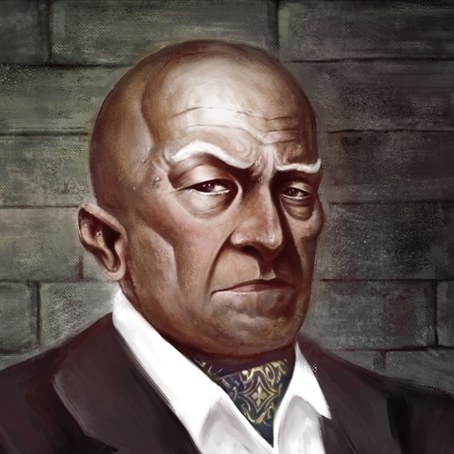 Photoshop illustration with the title 'Portrait of RG Sley'