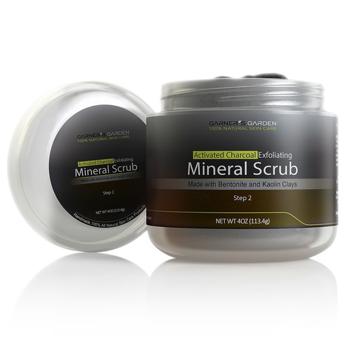 Rendering design with the title 'Charcoal Mineral Scrub'