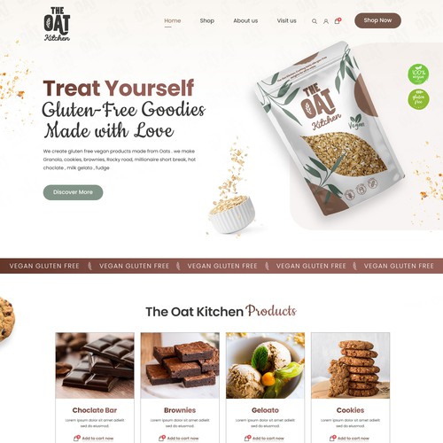 Drink website with the title 'The Oat kitchen - Vegan Gluten free , fresh modern and easy to use'