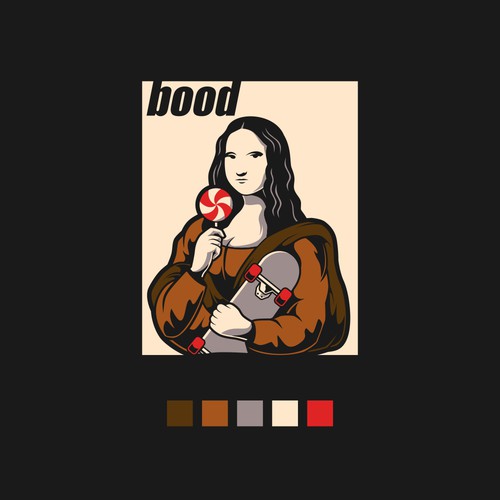 Skateboard design with the title 'bood'
