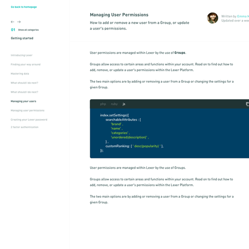 Product website with the title 'Documentation'