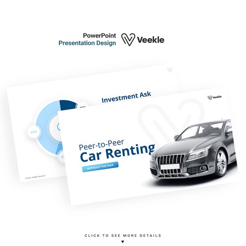 Slide design with the title 'Clean, powerful & unique pitch deck '