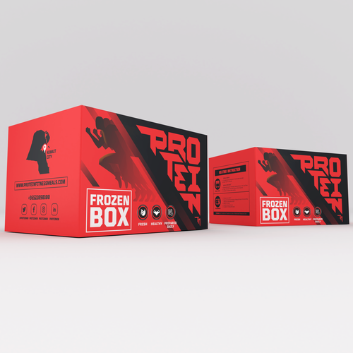 Frozen food packaging with the title 'Frozen Healthy Meals Box'