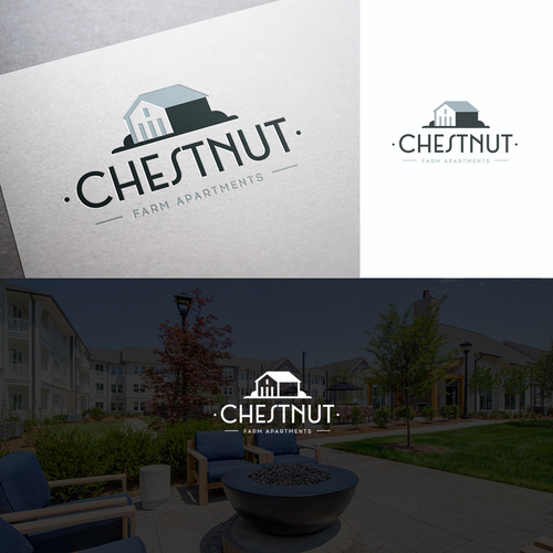 Farm illustration with the title 'Chestnut Farm Apartments'