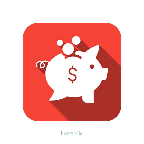 Piggy design with the title 'Icon for FoneMio is an app that combines voice chat and banking.'