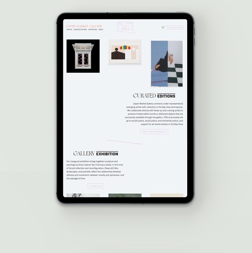 Gallery design with the title 'Art direction and website creation for an alternative art space for emerging artists. San Francisco, California.'