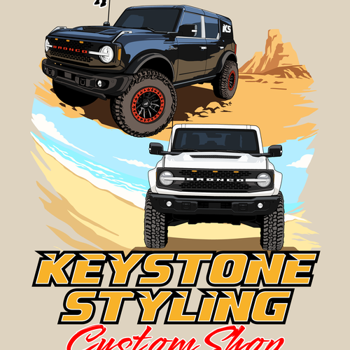 Workshop design with the title 'Keystone Styling Custom Shop'