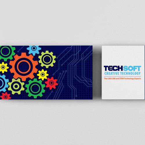 Gear design with the title 'Business card design for TechSoft'