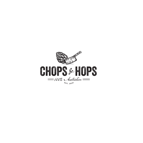 Butcher design with the title 'Logo Design for Chops&Hops'