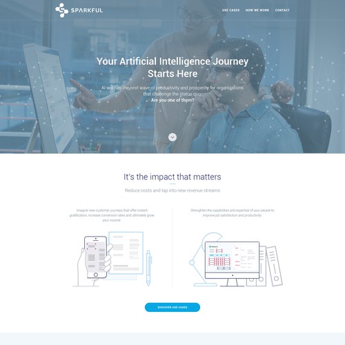 Flat website with the title 'Sparkful needs a powerful website with custom artwork'