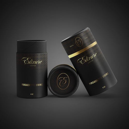 Rich design with the title 'Cylinder package for coffee beans'