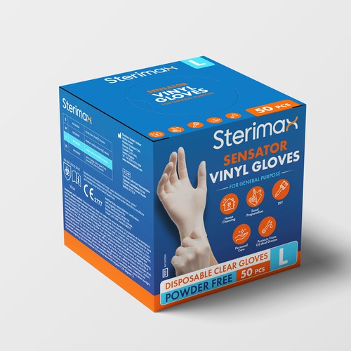 Glove design with the title 'Retail shelf box for disposable gloves'