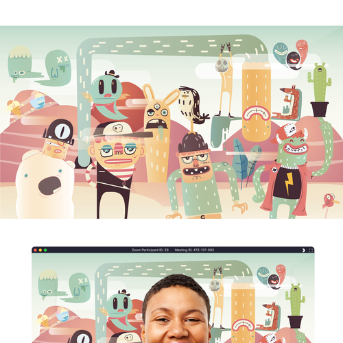 Happy illustration with the title 'Zoom Virtual Background'