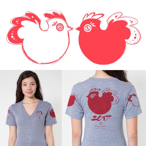New Year's design with the title 'Women's Graphic Tee Sketch Concept for 2017 Lunar New Year of the Rooster'