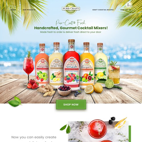 Drink design with the title 'Design a new website for FRESH Craft Cocktail Mix Company (Pure-Craft® Mixers)'