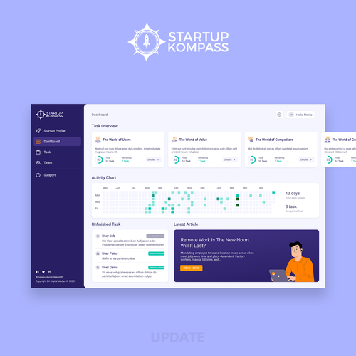 Startup website with the title 'Web application for entrepreneurs and startups'