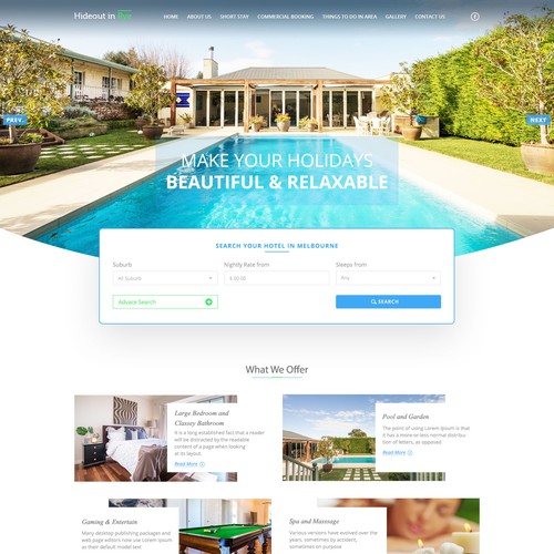 Bootstrap website with the title 'Homepage design for Hideout in Rye'