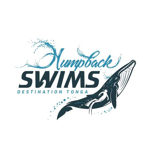 Whale design with the title 'Logo for company who take people to swim with HUMPBACK WHALES in Tonga'