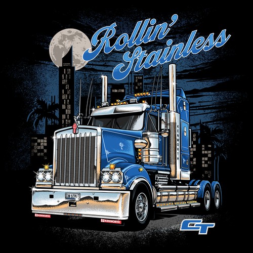 Bus design with the title 'Rollin' Stainless - Truck T-shirt Design'