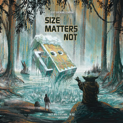 Artwork illustration with the title '8bit-size matters not'
