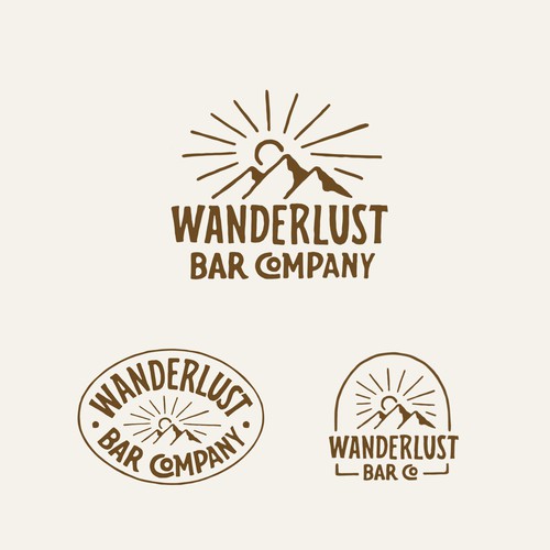 Rough logo with the title 'Vintage badge logo design for WANDERLUST BAR COMPANY'