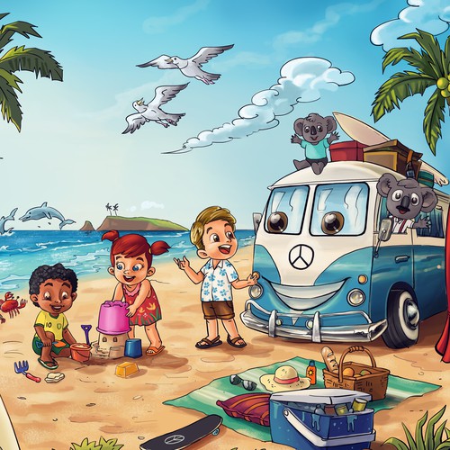 Children's book artwork with the title 'Children book Illustration "Little Danny's Dream Bus"'