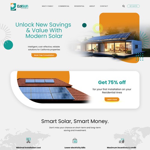 Solar panel design with the title 'Homepage design for Solar energy company'