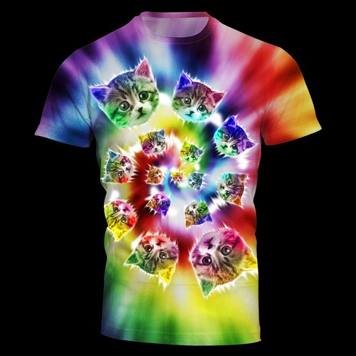 Cute t-shirt with the title ' Create cute tie dye cat t-shirt'
